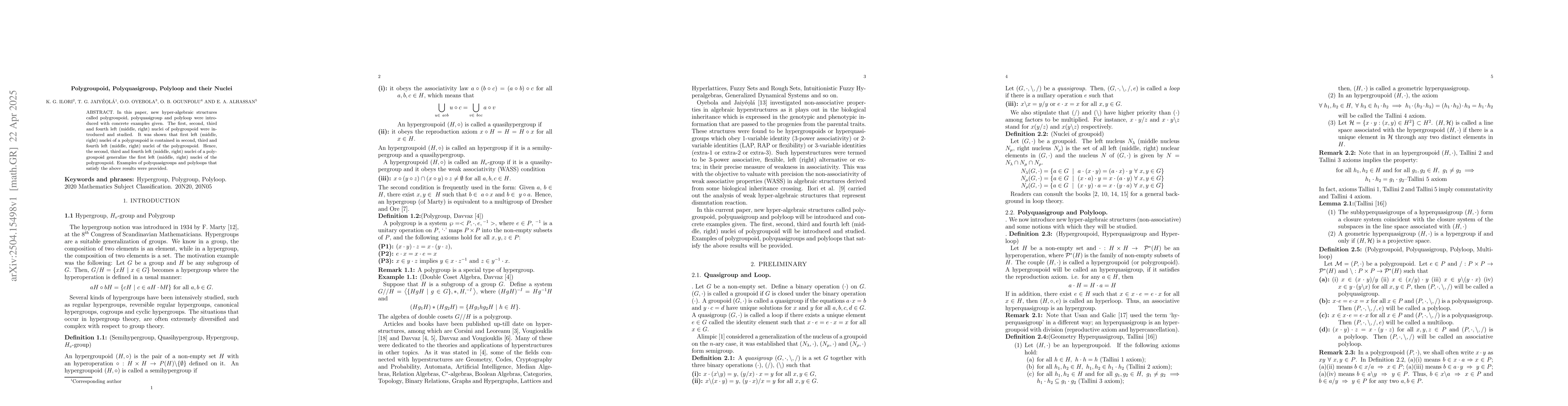 Thumbnail for Polygroupoid, Polyquasigroup, Polyloop and their Nuclei