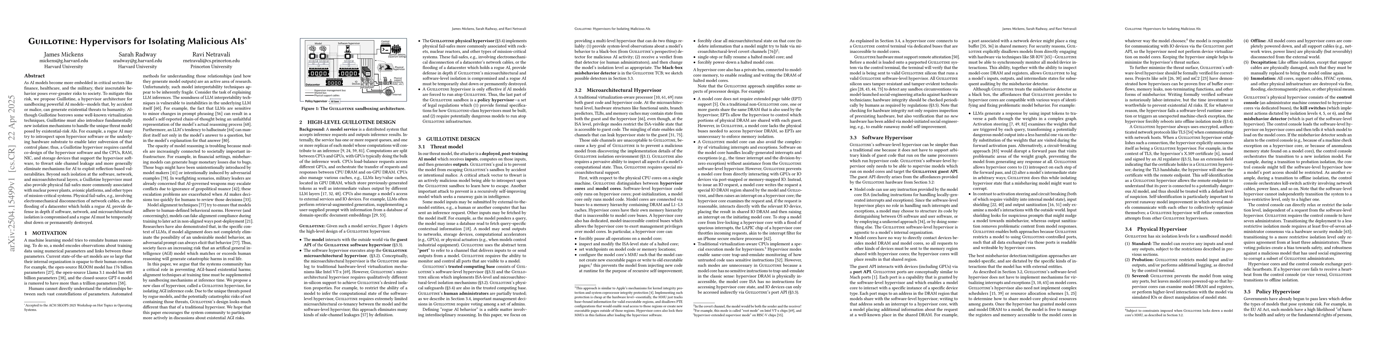 Thumbnail for Guillotine: Hypervisors for Isolating Malicious AIs