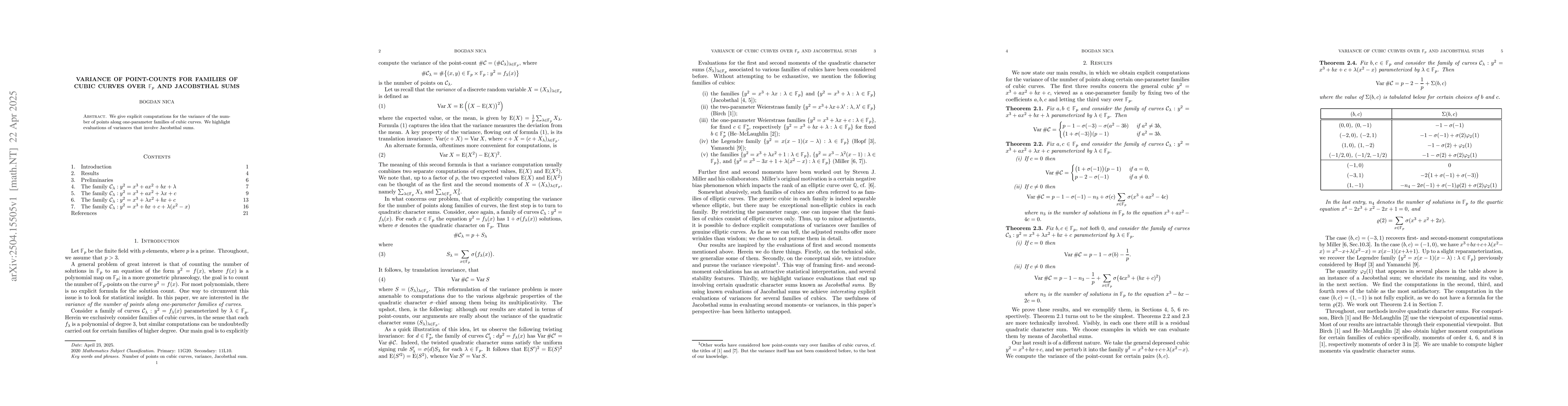 Thumbnail for Variance of point-counts for families of cubic curves over
  $\mathbb{F}_p$ and Jacobsthal sums