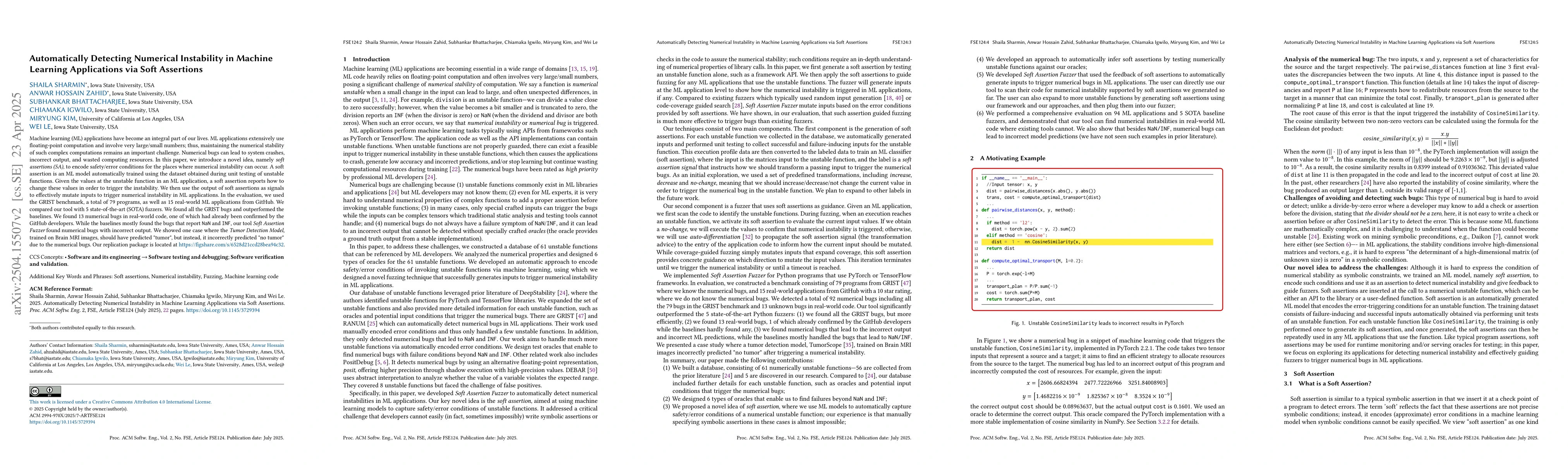 Thumbnail for Automatically Detecting Numerical Instability in Machine Learning
  Applications via Soft Assertions
