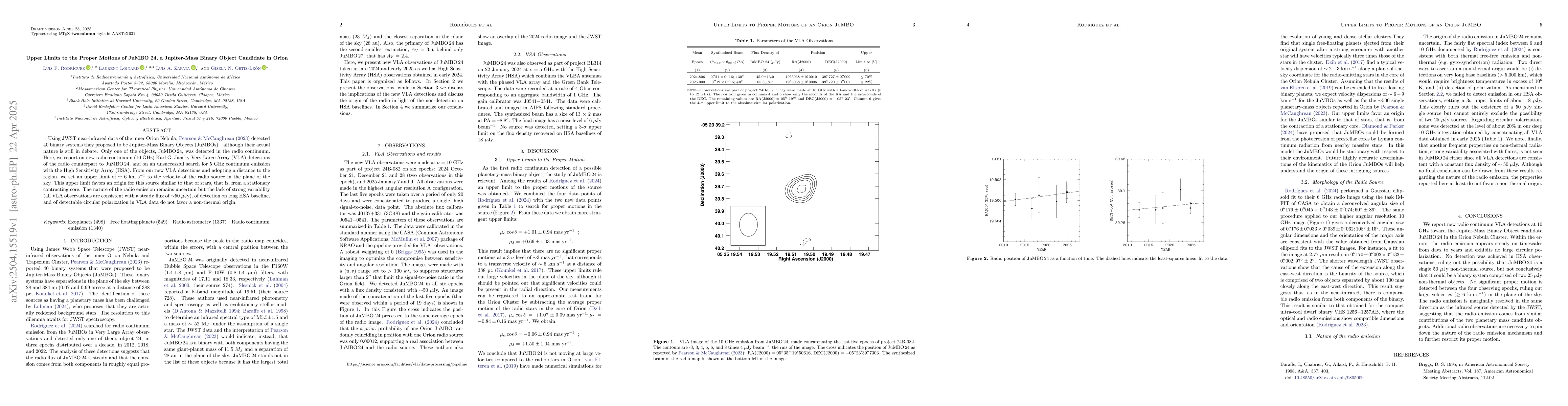 Thumbnail for Upper Limits to the Proper Motions of JuMBO 24, a Jupiter-Mass Binary
  Object Candidate in Orion