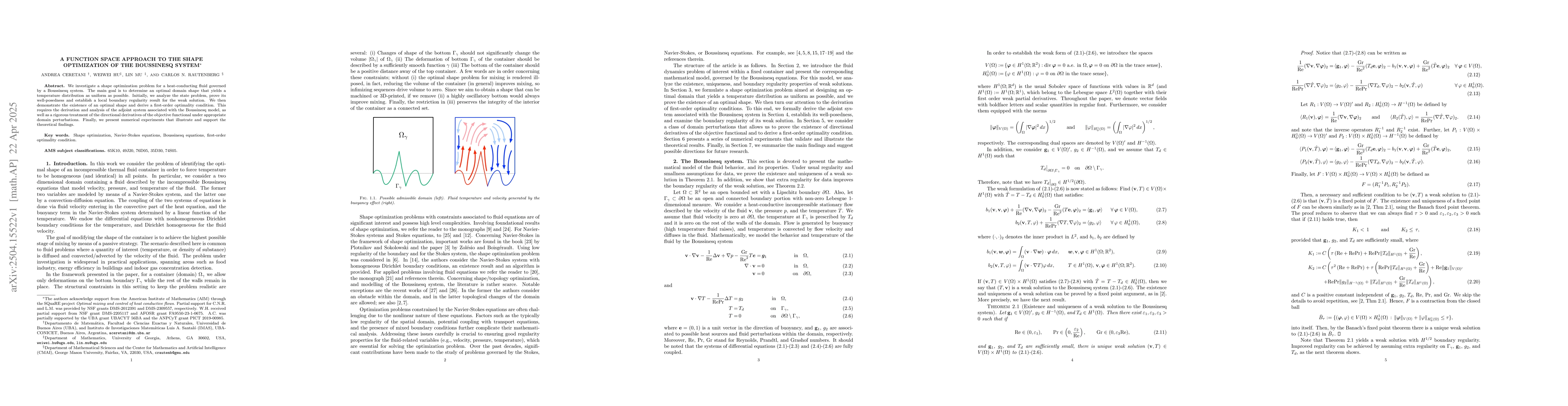 Thumbnail for A function space approach to the shape optimization of the Boussinesq
  system