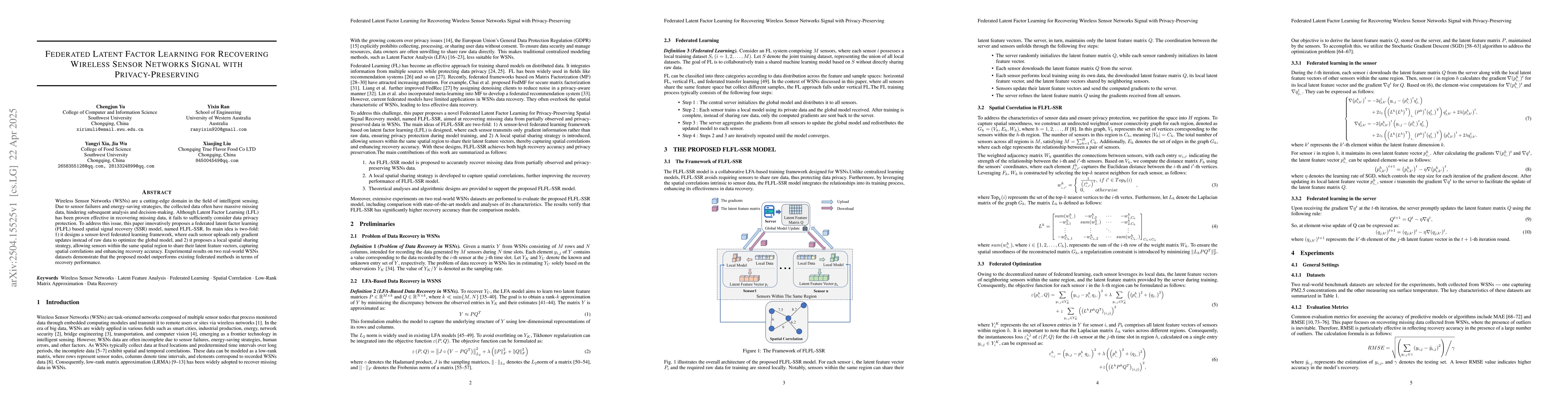 Thumbnail for Federated Latent Factor Learning for Recovering Wireless Sensor Networks
  Signal with Privacy-Preserving
