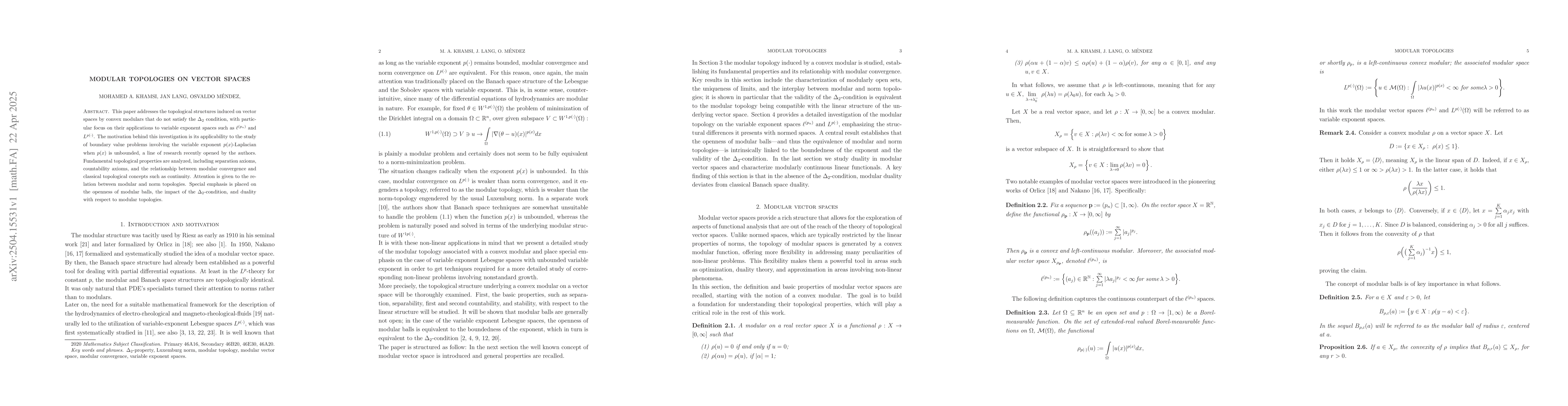 Thumbnail for Modular topologies on vector spaces