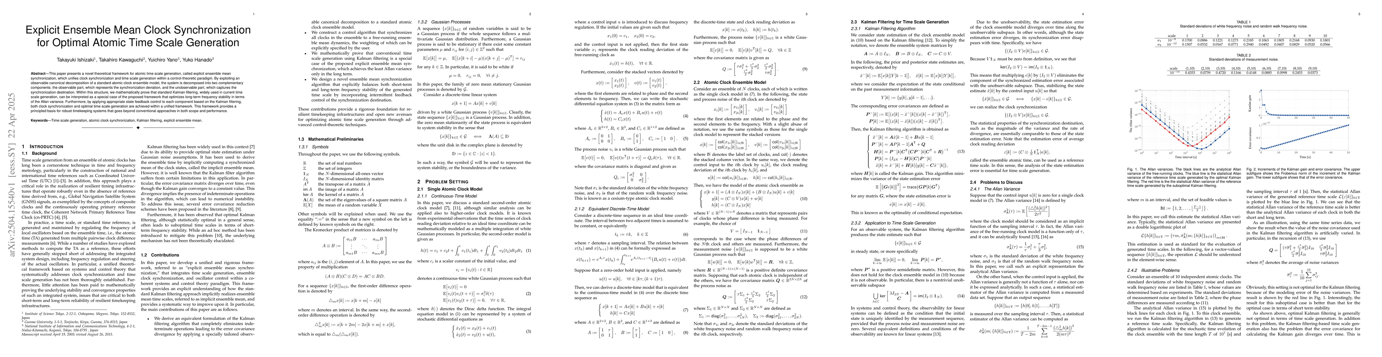 Thumbnail for Explicit Ensemble Mean Clock Synchronization for Optimal Atomic Time
  Scale Generation