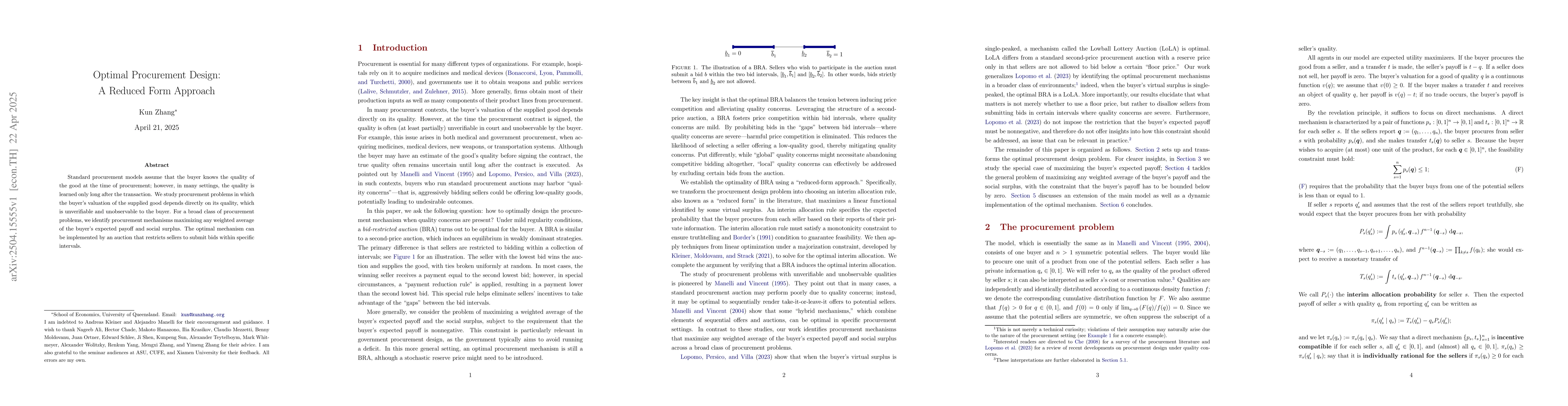 Thumbnail for Optimal Procurement Design: A Reduced Form Approach