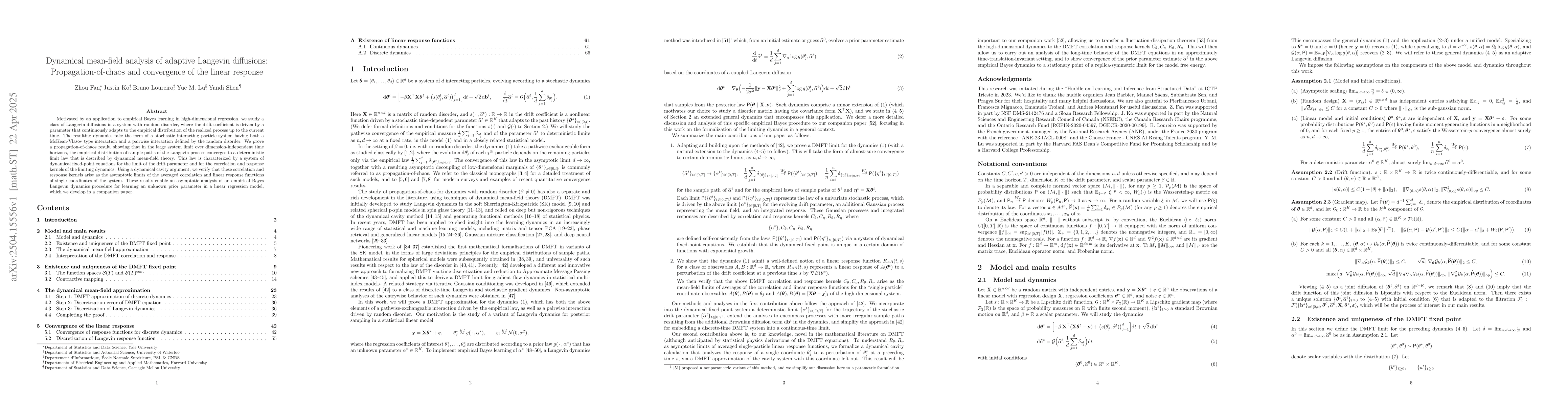Thumbnail for Dynamical mean-field analysis of adaptive Langevin diffusions:
  Propagation-of-chaos and convergence of the linear response