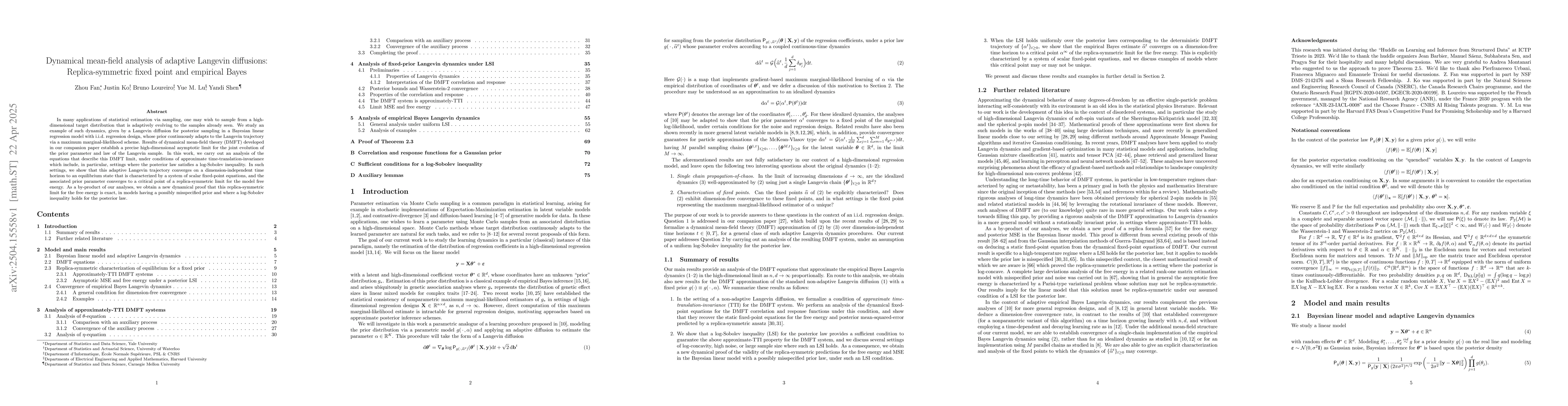 Thumbnail for Dynamical mean-field analysis of adaptive Langevin diffusions:
  Replica-symmetric fixed point and empirical Bayes