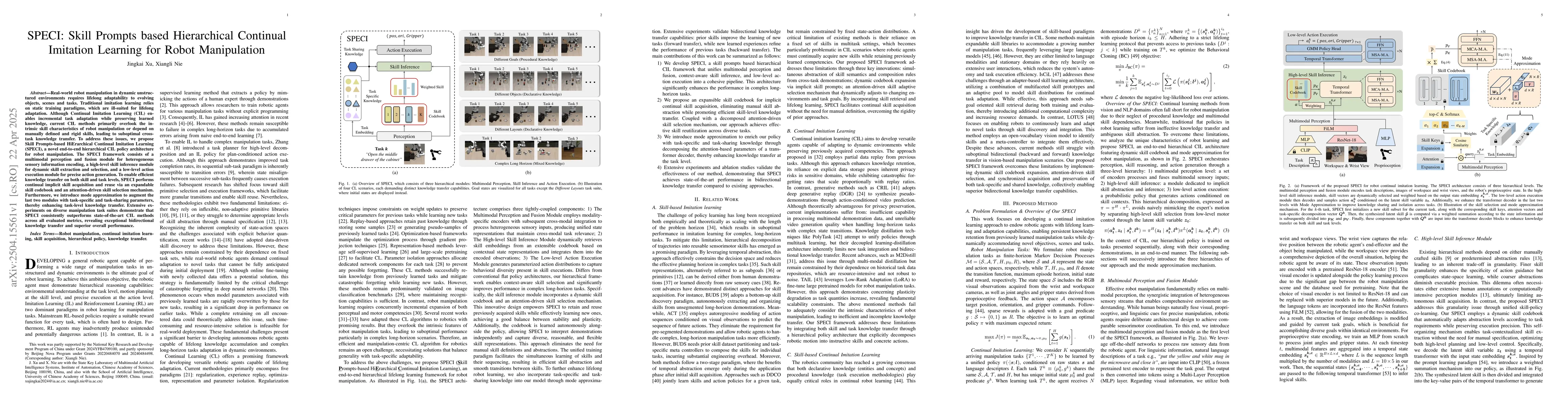 Thumbnail for SPECI: Skill Prompts based Hierarchical Continual Imitation Learning for
  Robot Manipulation