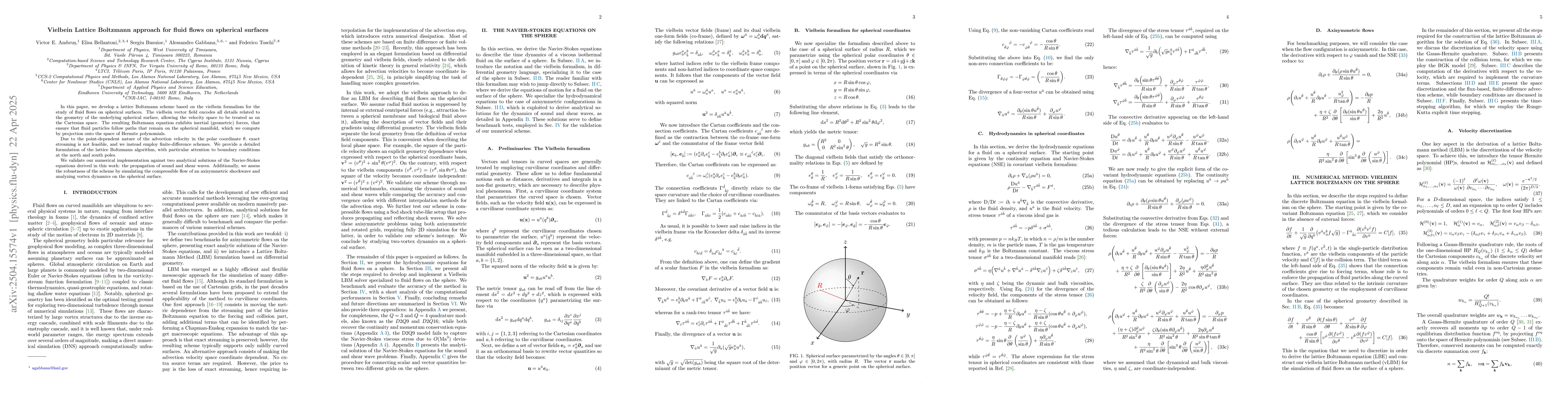 Thumbnail for Vielbein Lattice Boltzmann approach for fluid flows on spherical
  surfaces