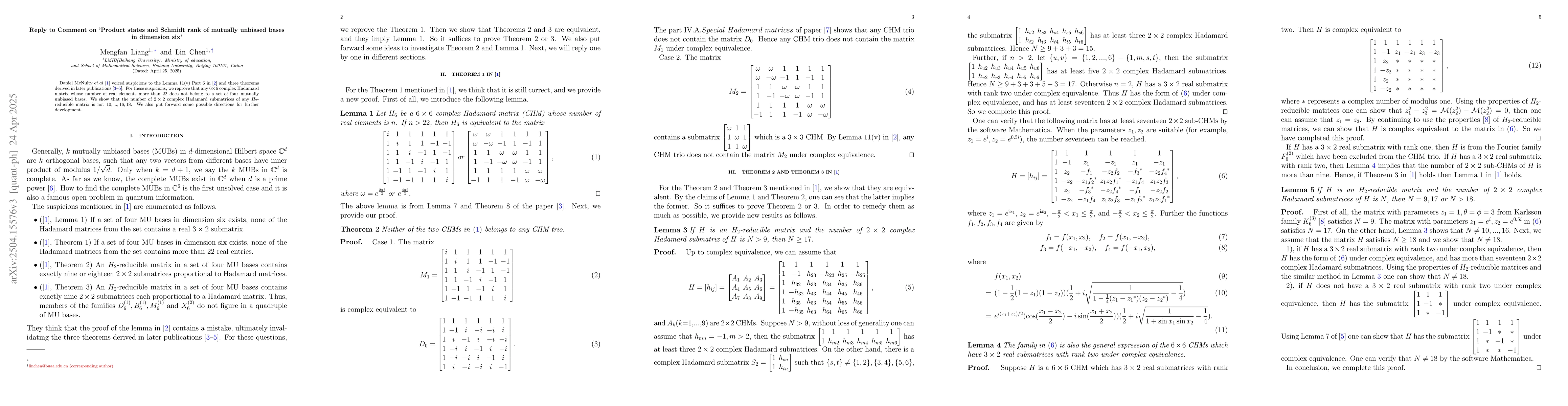 Thumbnail for Reply to Comment on 'Product states and Schmidt rank of mutually
  unbiased bases in dimension six'