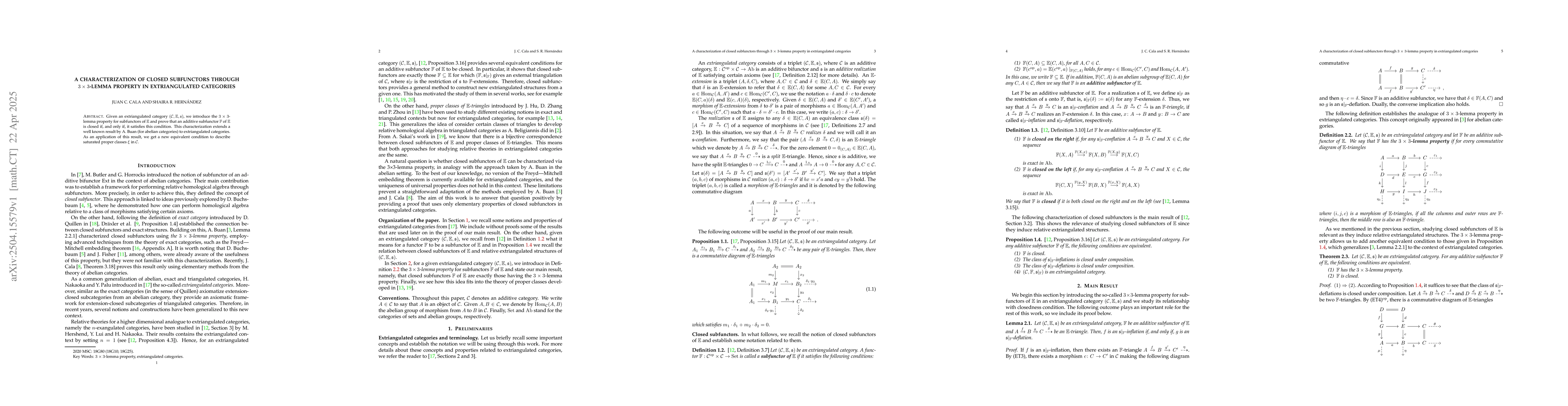 Thumbnail for A characterization of closed subfunctors through $3\times 3$-lemma
  property in extriangulated categories