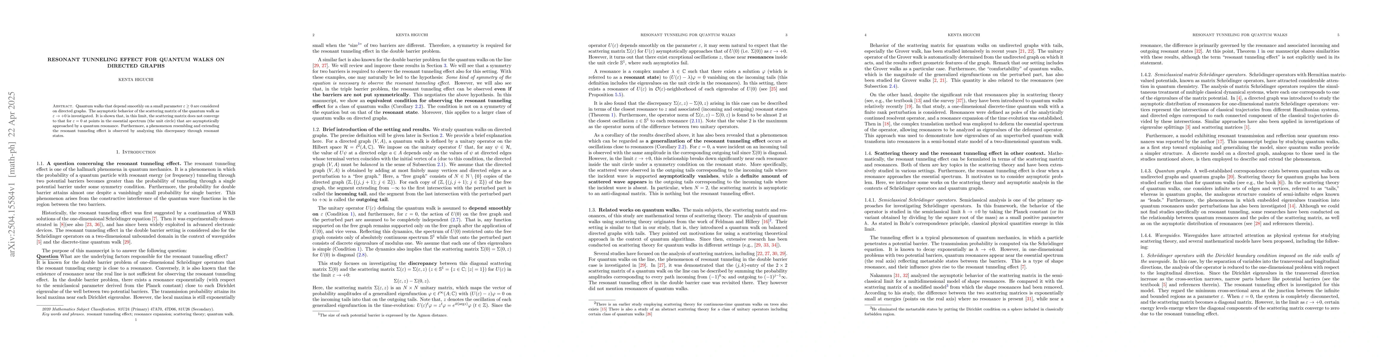 Thumbnail for Resonant tunneling effect for quantum walks on directed graphs