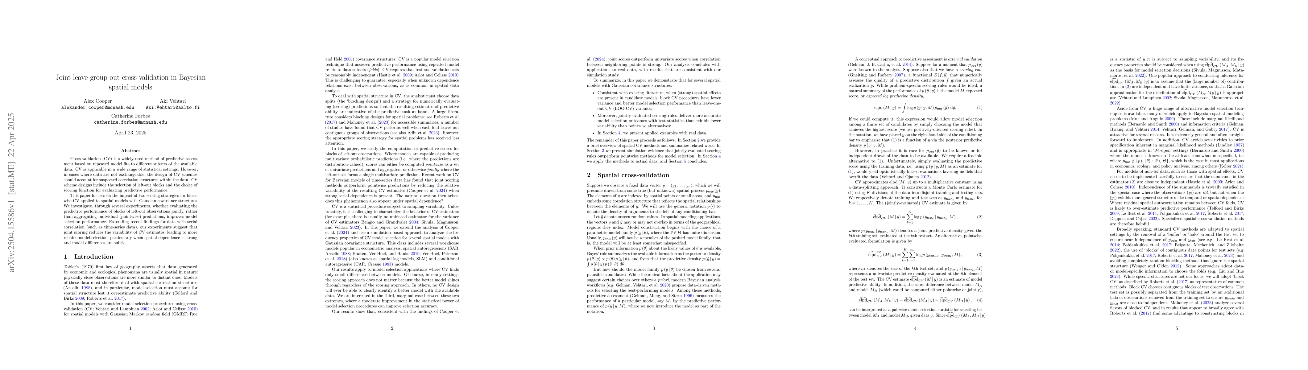 Thumbnail for Joint leave-group-out cross-validation in Bayesian spatial models