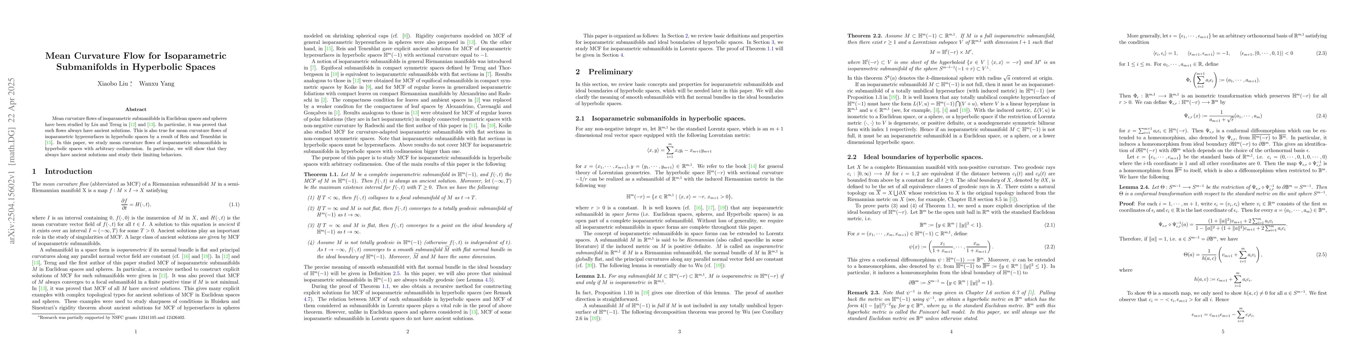 Thumbnail for Mean Curvature Flow for Isoparametric Submanifolds in Hyperbolic Spaces
