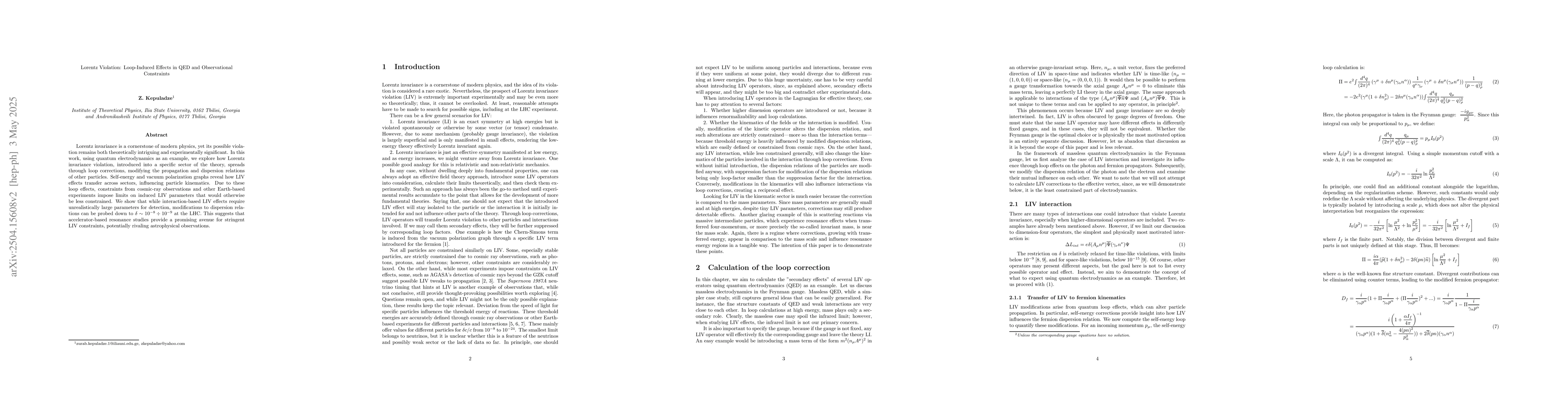 Thumbnail for Lorentz Violation: Loop-Induced Effects in QED and Observational
  Constraints