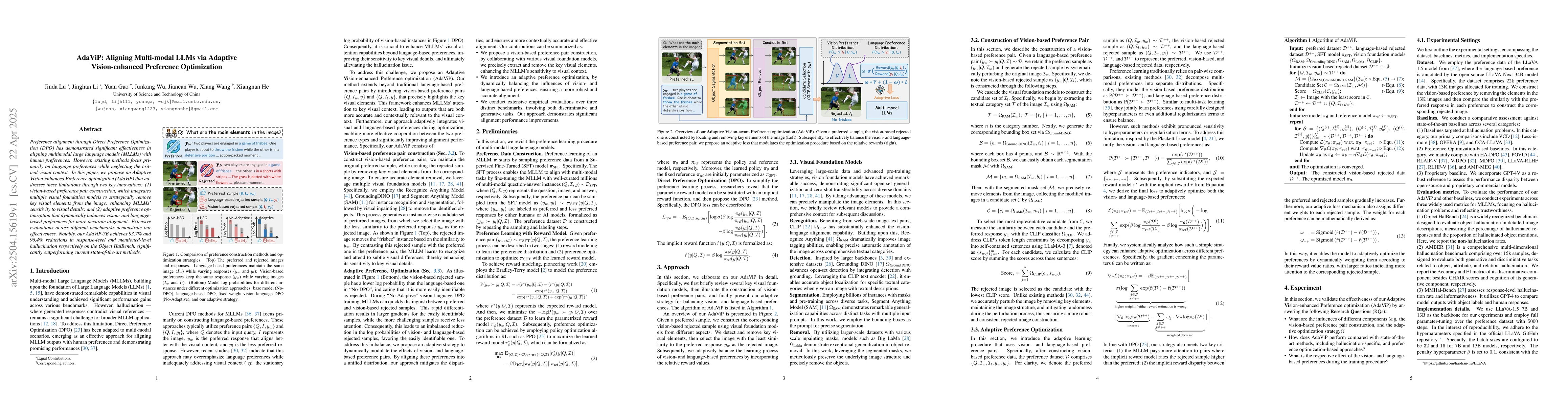 Thumbnail for AdaViP: Aligning Multi-modal LLMs via Adaptive Vision-enhanced
  Preference Optimization