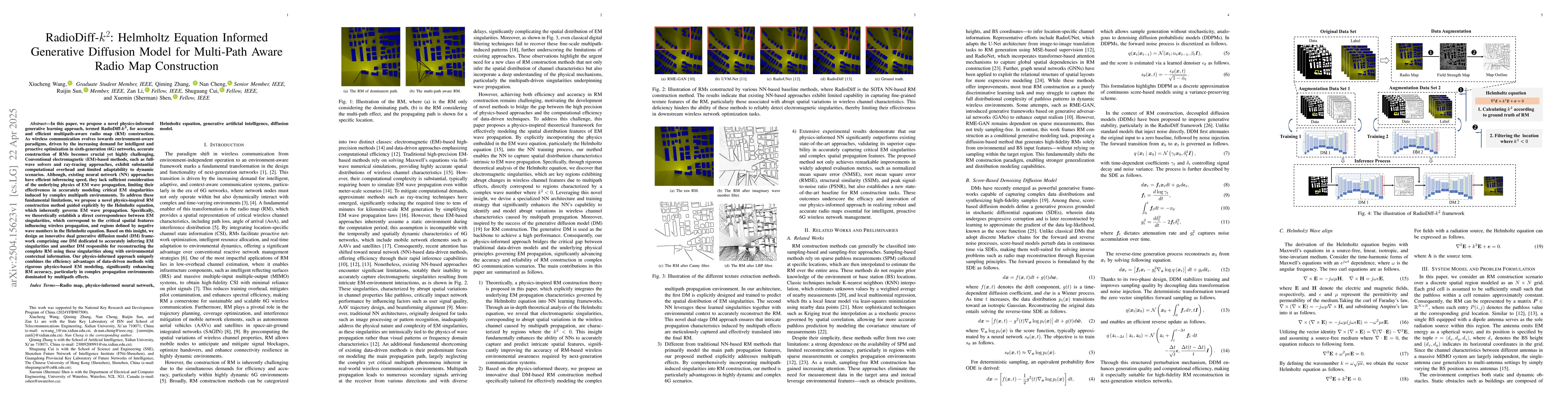 Thumbnail for RadioDiff-$k^2$: Helmholtz Equation Informed Generative Diffusion Model
  for Multi-Path Aware Radio Map Construction