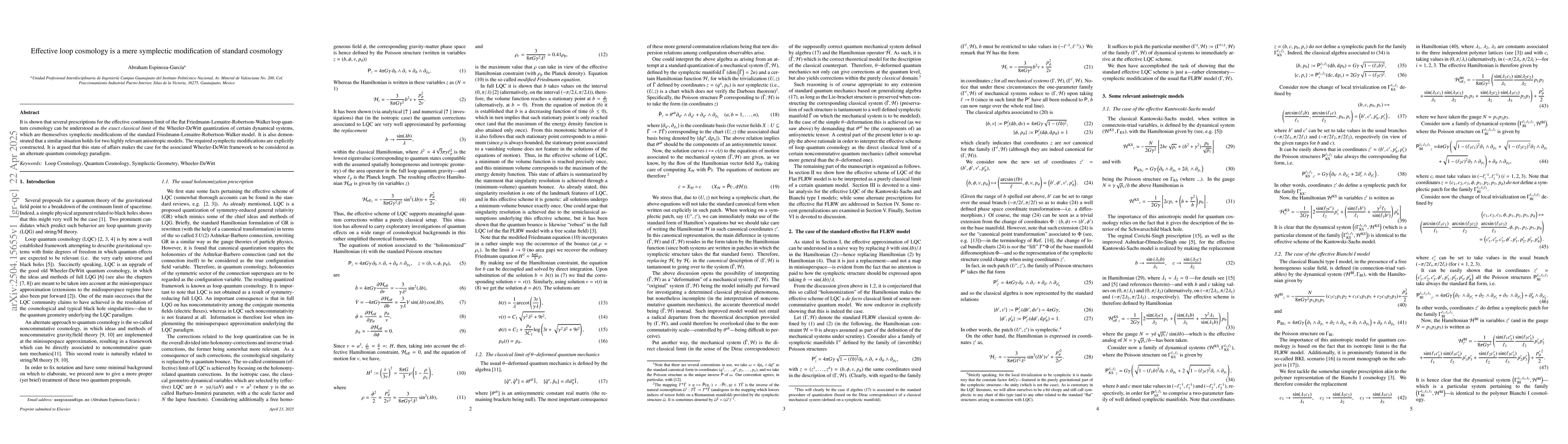 Thumbnail for Effective loop cosmology is a mere symplectic modification of standard
  cosmology