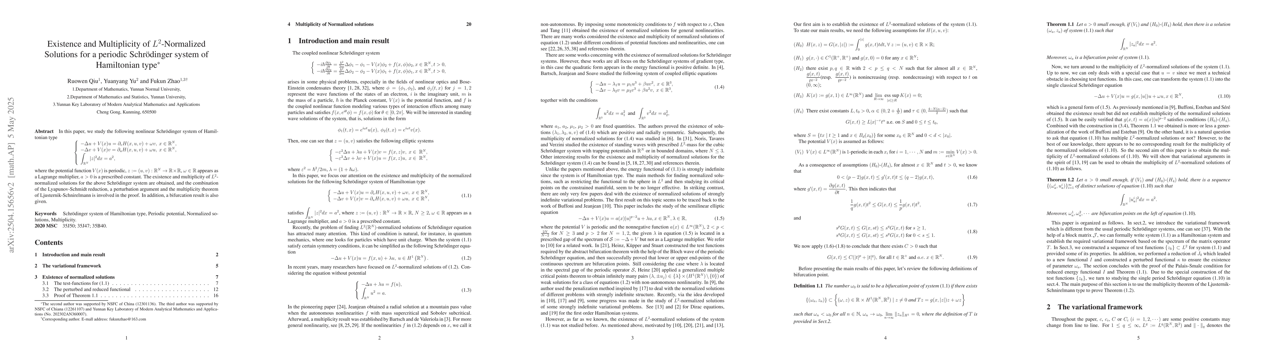 Thumbnail for Existence and multiplicity of $L^2$-Normalized solutions for the
  periodic Schrödinger system of Hamiltonian type
