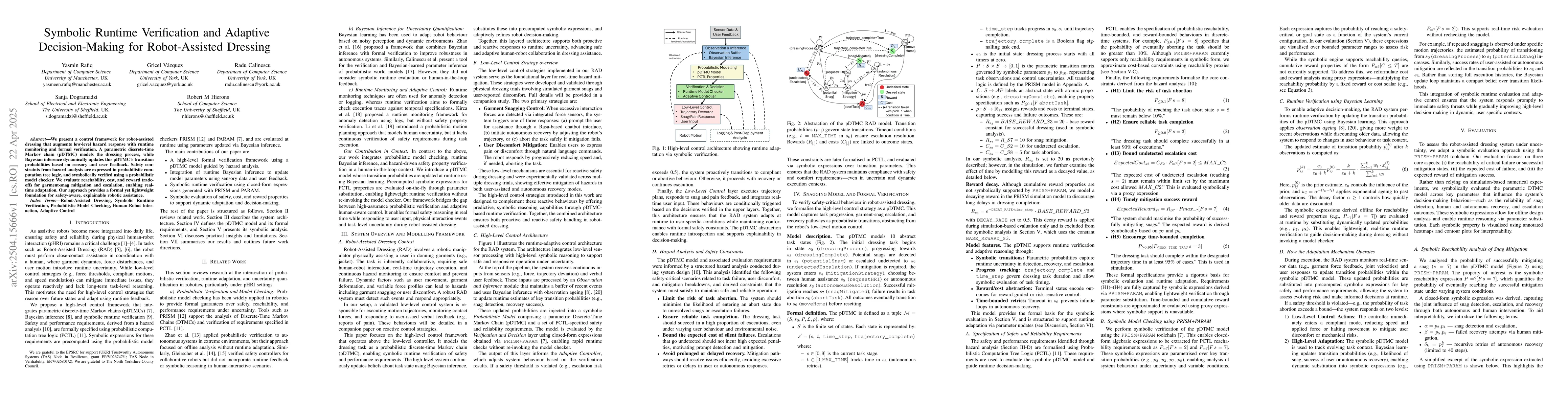 Thumbnail for Symbolic Runtime Verification and Adaptive Decision-Making for
  Robot-Assisted Dressing