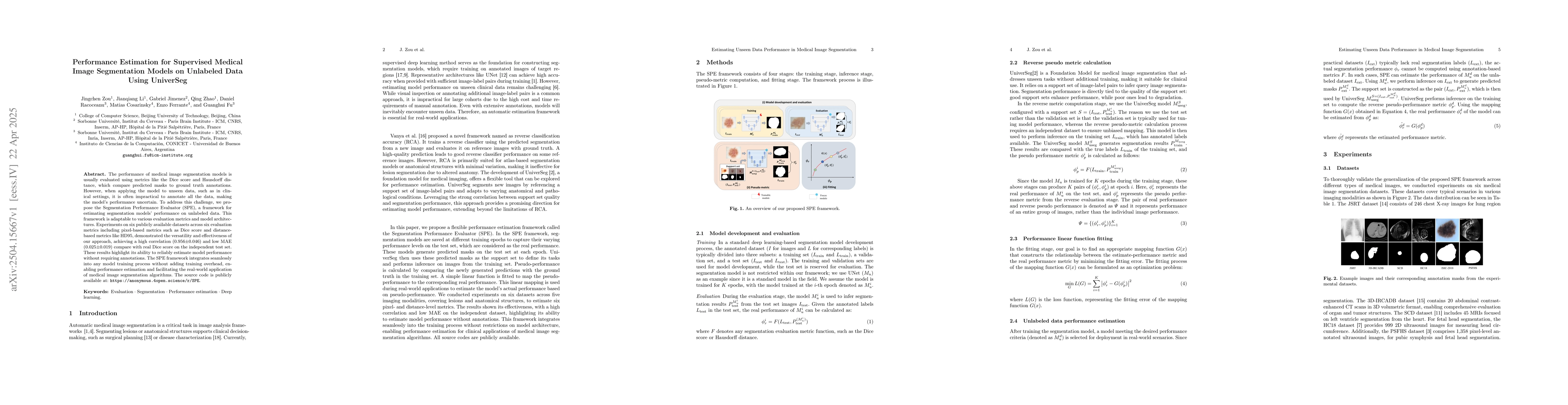 Thumbnail for Performance Estimation for Supervised Medical Image Segmentation Models
  on Unlabeled Data Using UniverSeg