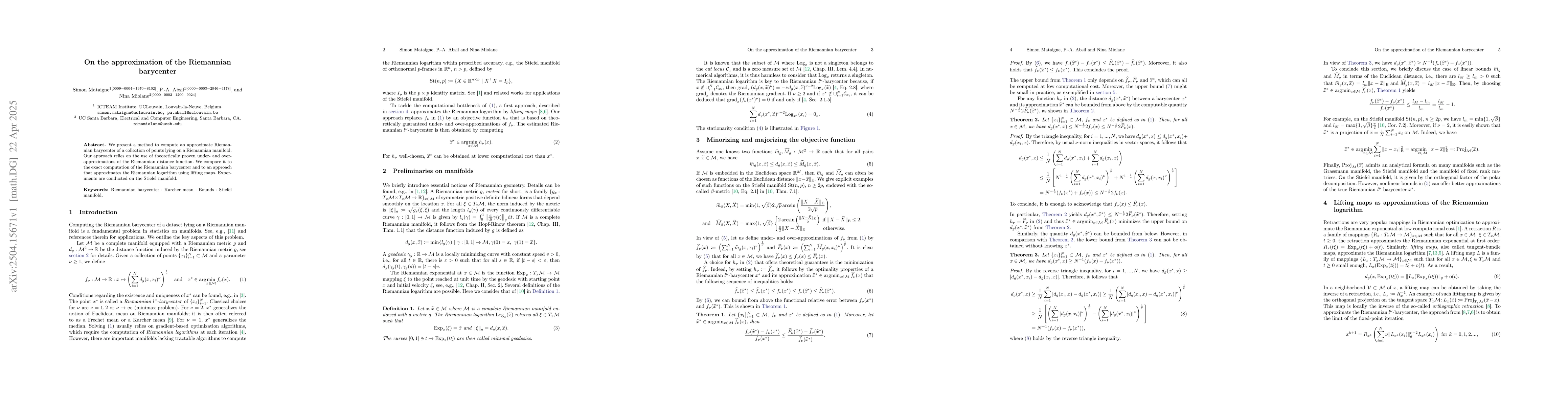 Thumbnail for On the approximation of the Riemannian barycenter