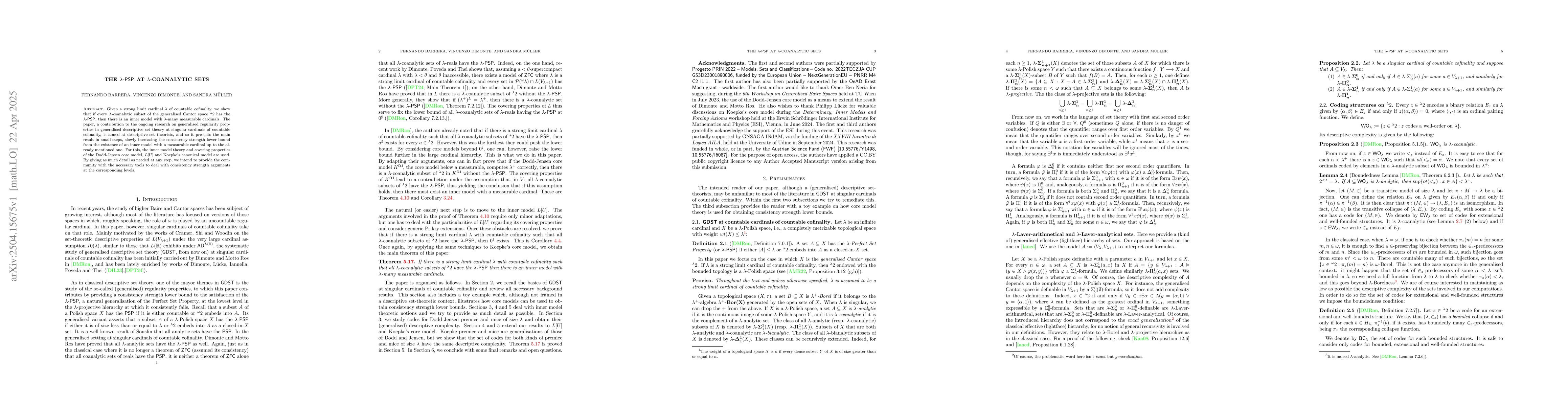 Thumbnail for The $λ$-PSP at $λ$-coanalytic sets