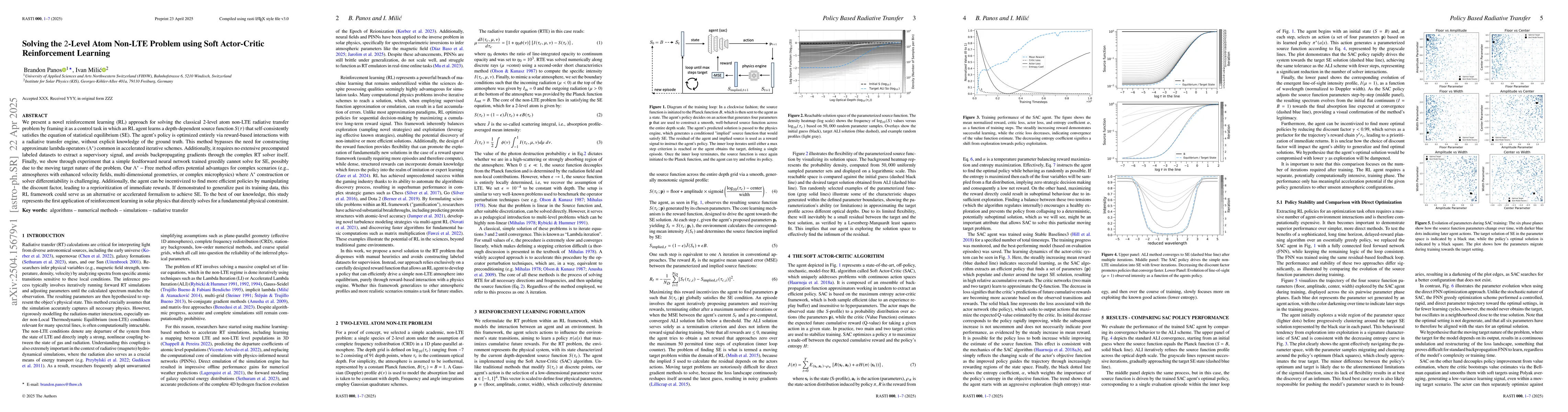 Thumbnail for Policy-Based Radiative Transfer: Solving the $2$-Level Atom Non-LTE
  Problem using Soft Actor-Critic Reinforcement Learning