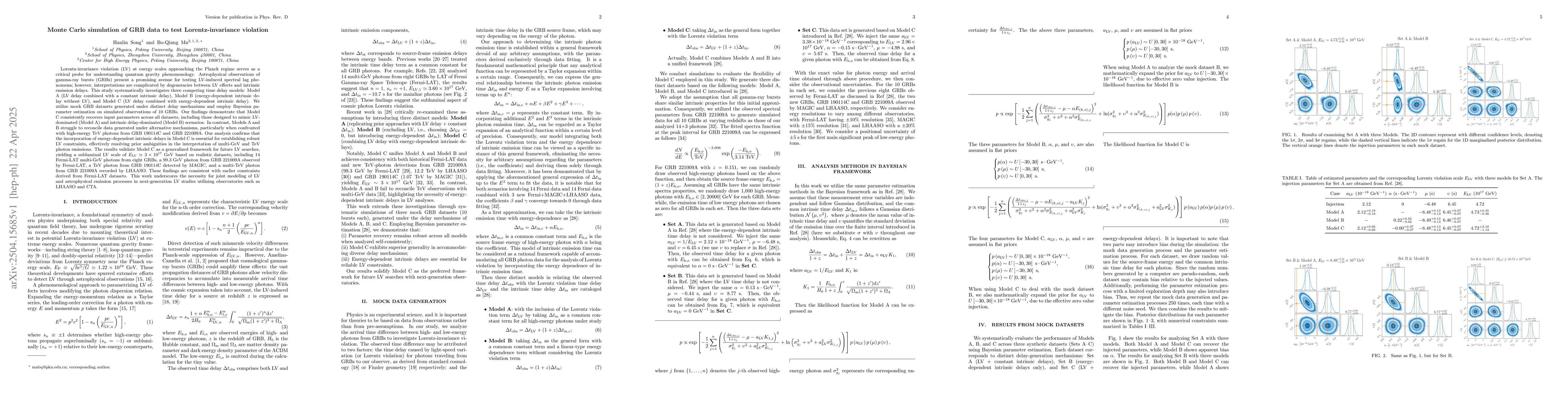 Thumbnail for Monte Carlo simulation of GRB data to test Lorentz-invariance violation
