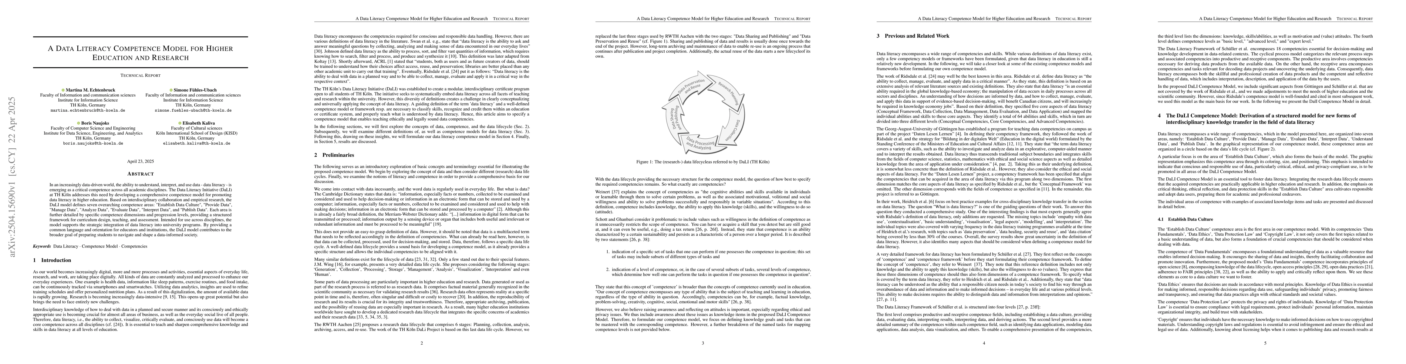 Thumbnail for A Data Literacy Competence Model for Higher Education and Research