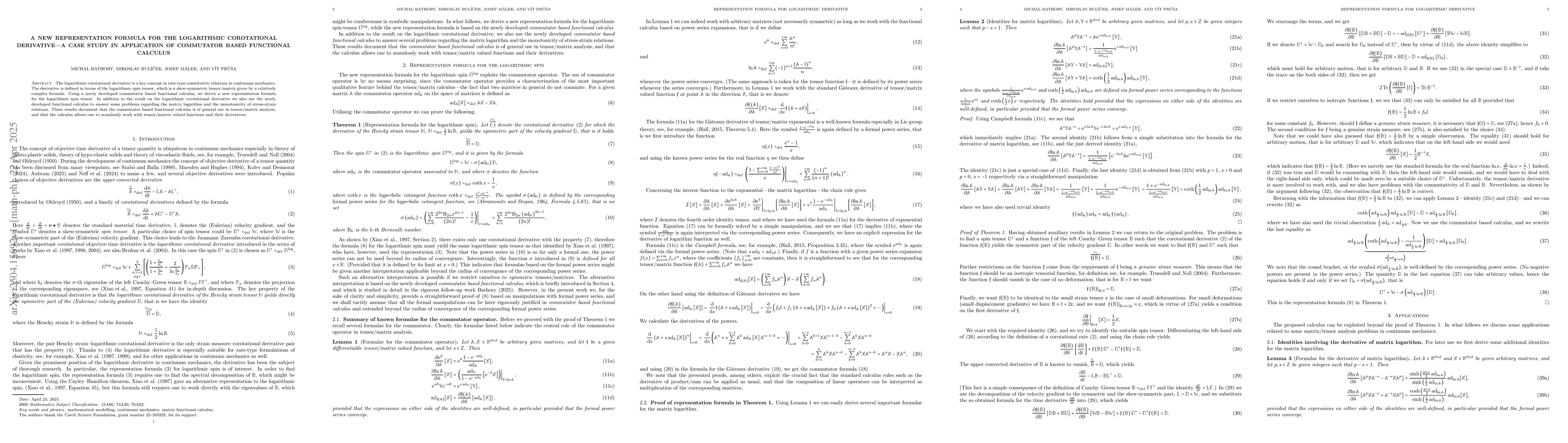 Thumbnail for A new representation formula for the logarithmic corotational derivative
  -- a case study in application of commutator based functional calculus