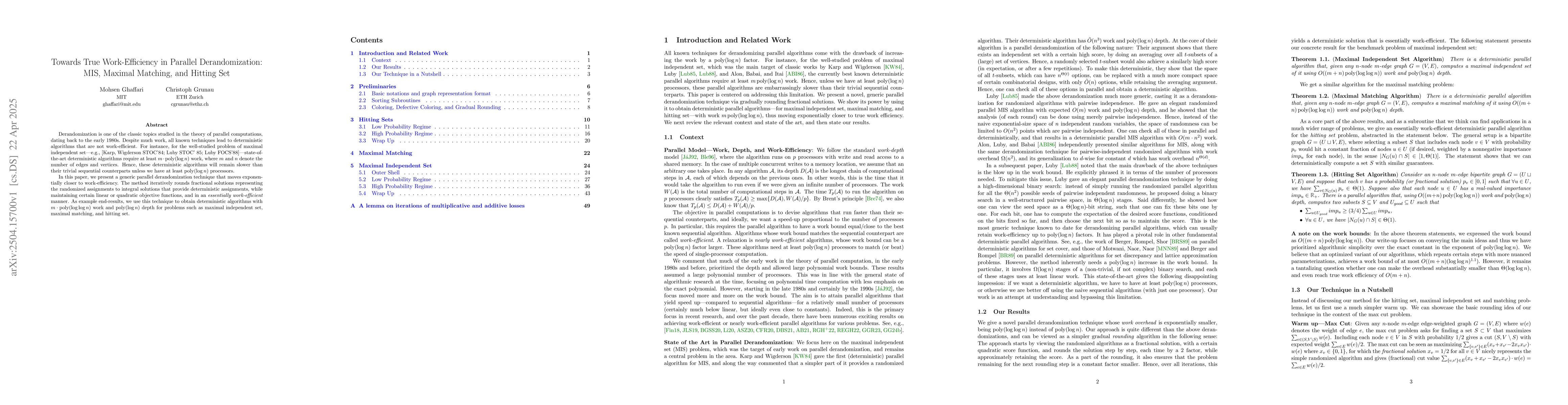 Thumbnail for Towards True Work-Efficiency in Parallel Derandomization: MIS, Maximal
  Matching, and Hitting Set