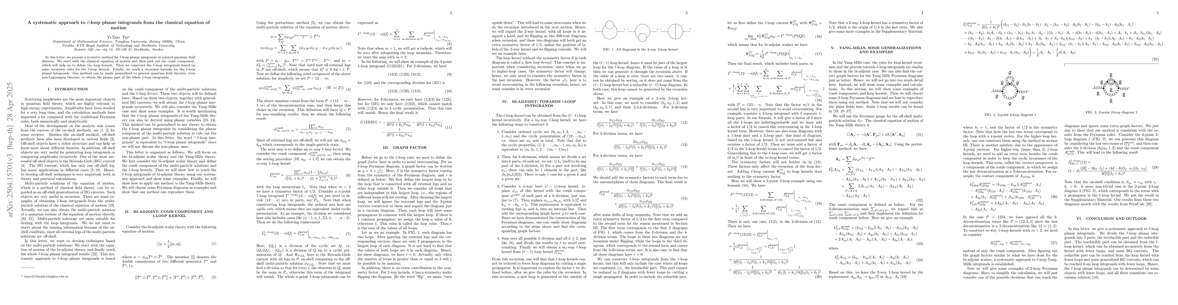 Thumbnail for A systematic approach to $\ell$-loop planar integrands from the
  classical equation of motion
