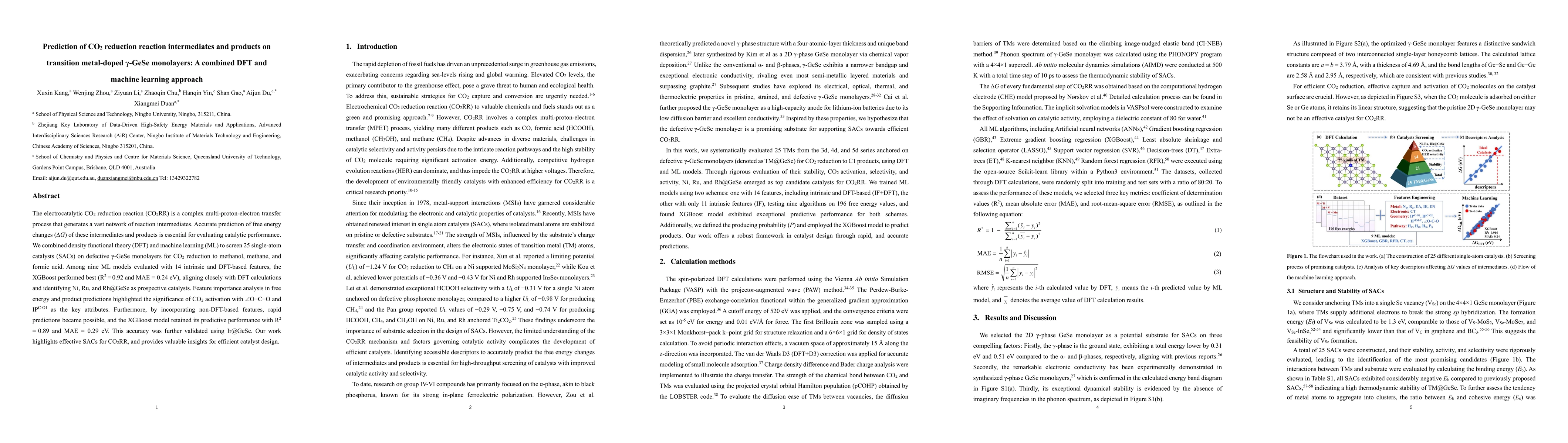 Thumbnail for Prediction of CO2 reduction reaction intermediates and products on
  transition metal-doped r-GeSe monolayers:A combined DFT and machine learning
  approach