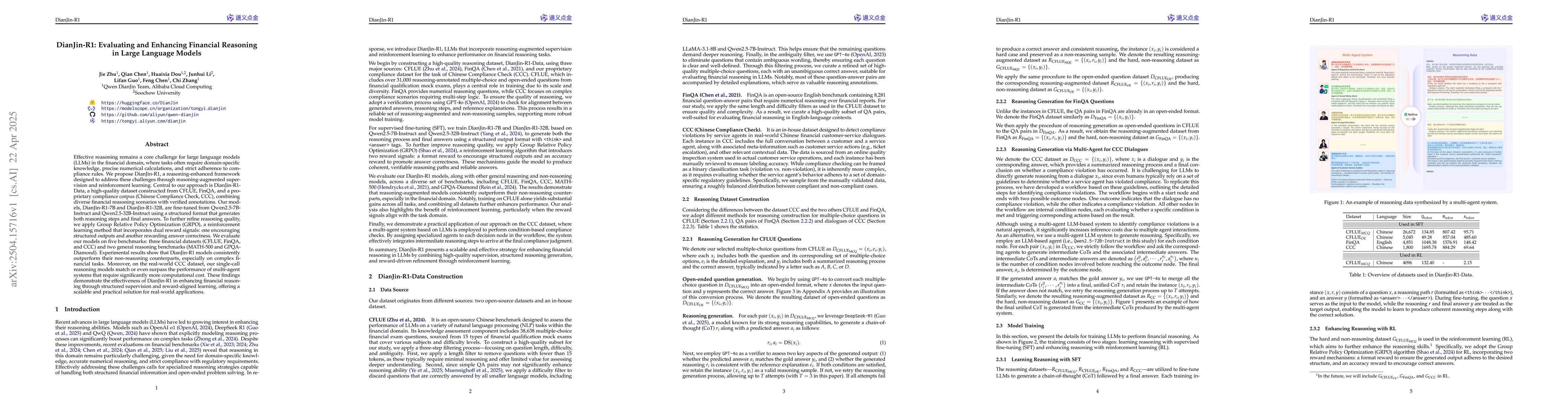 Thumbnail for DianJin-R1: Evaluating and Enhancing Financial Reasoning in Large
  Language Models