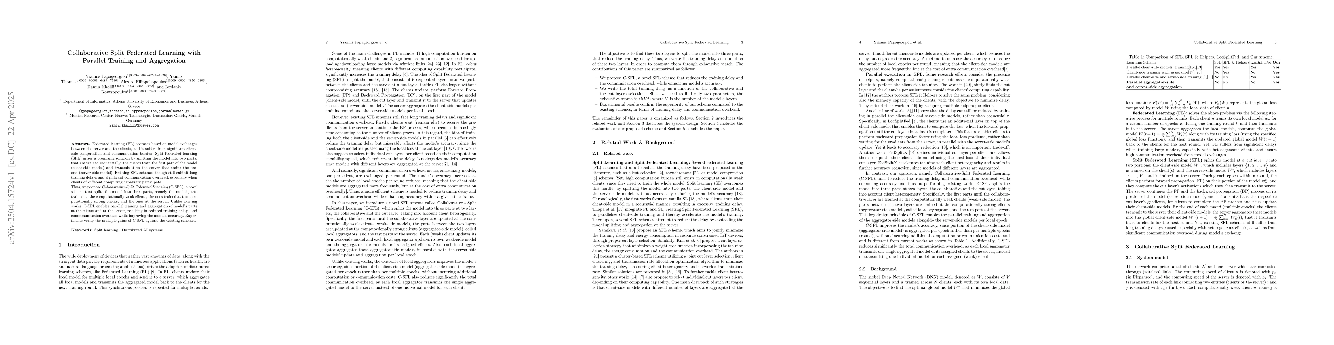 Thumbnail for Collaborative Split Federated Learning with Parallel Training and
  Aggregation