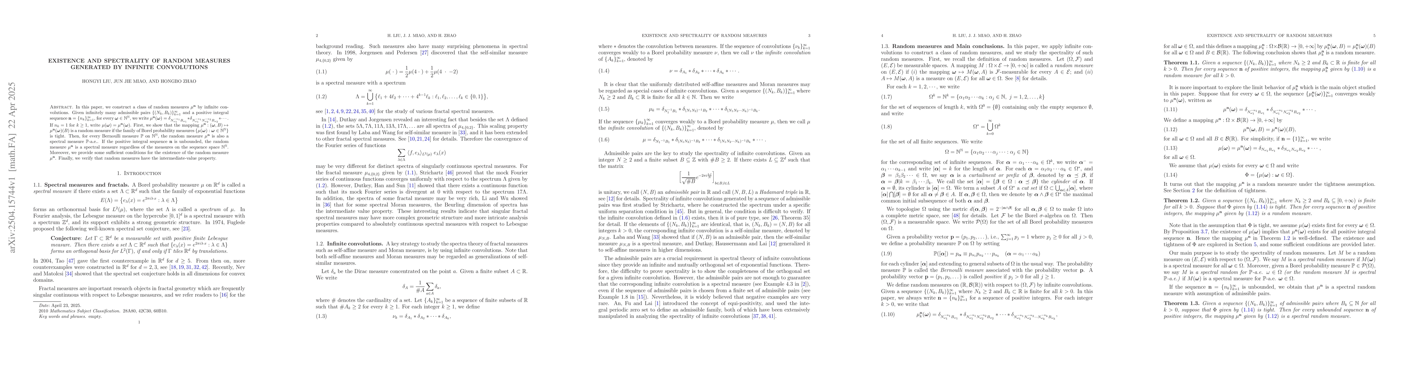 Thumbnail for Existence and Spectrality of random measures generated by infinite
  convolutions
