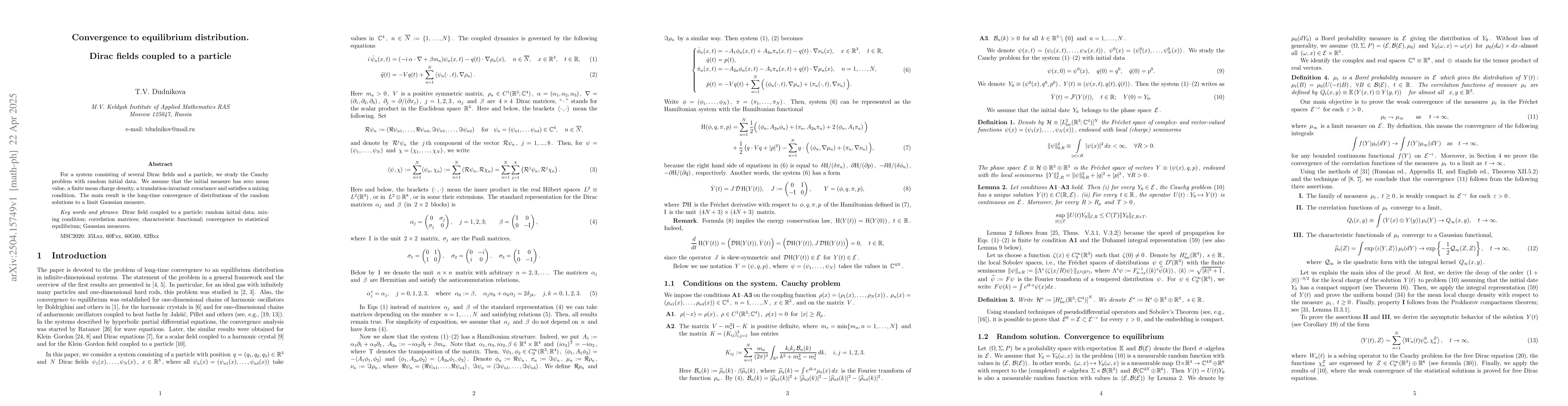 Thumbnail for Convergence to equilibrium distribution. Dirac fields coupled to a
  particle