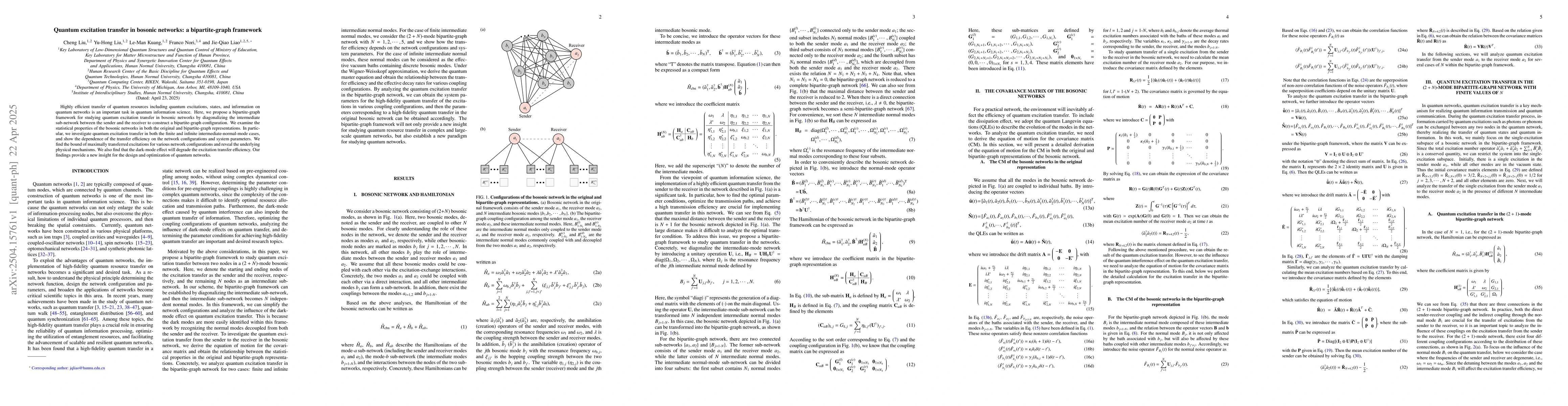Thumbnail for Quantum excitation transfer in bosonic networks: a bipartite-graph
  framework