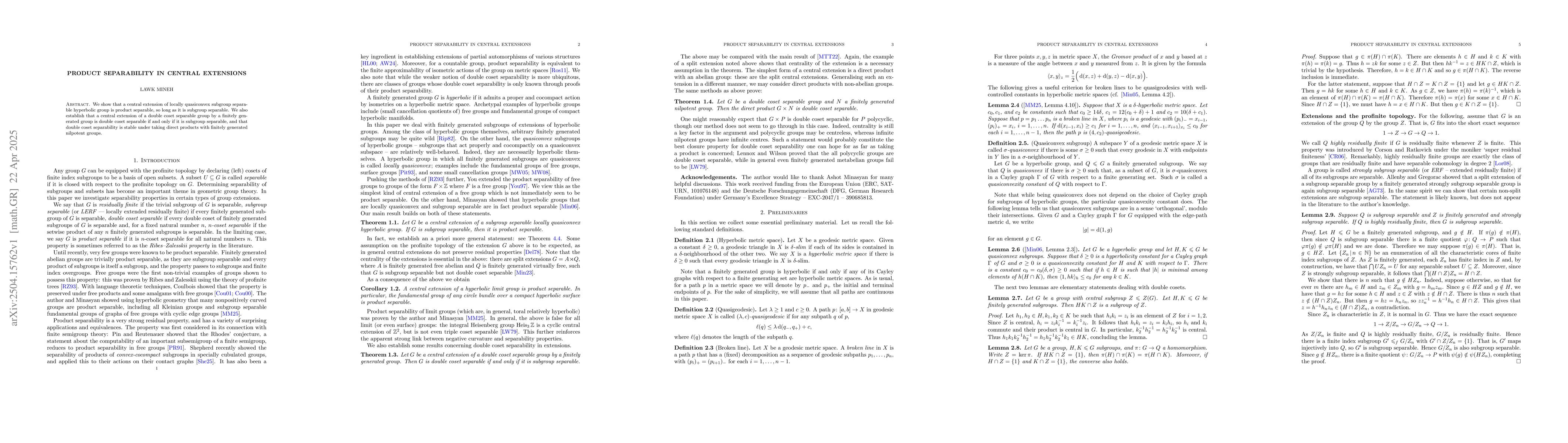 Thumbnail for Product separability in central extensions