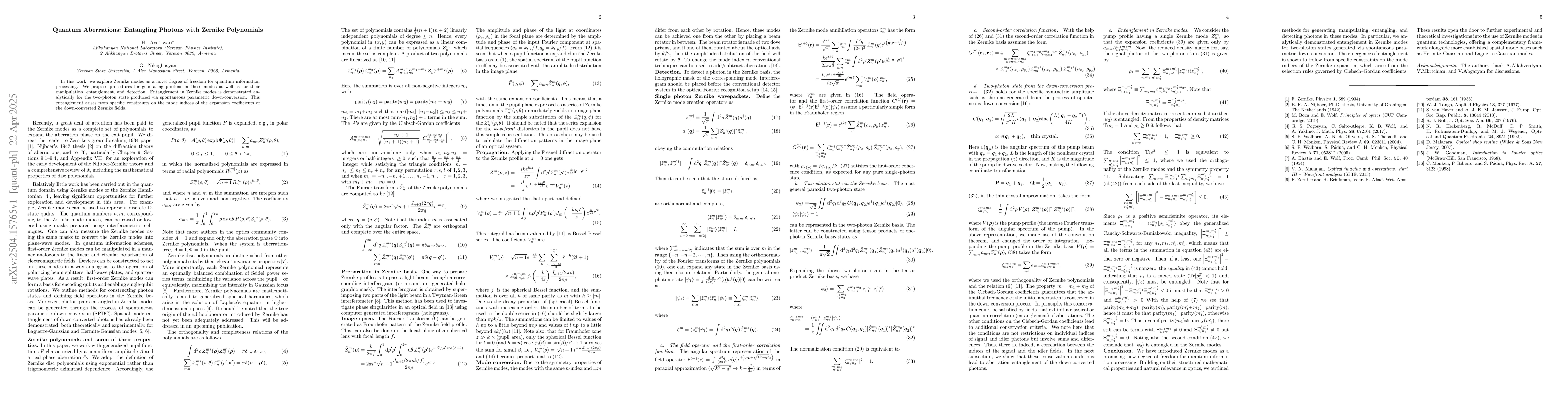 Thumbnail for Quantum Aberrations: Entangling Photons with Zernike Polynomials
