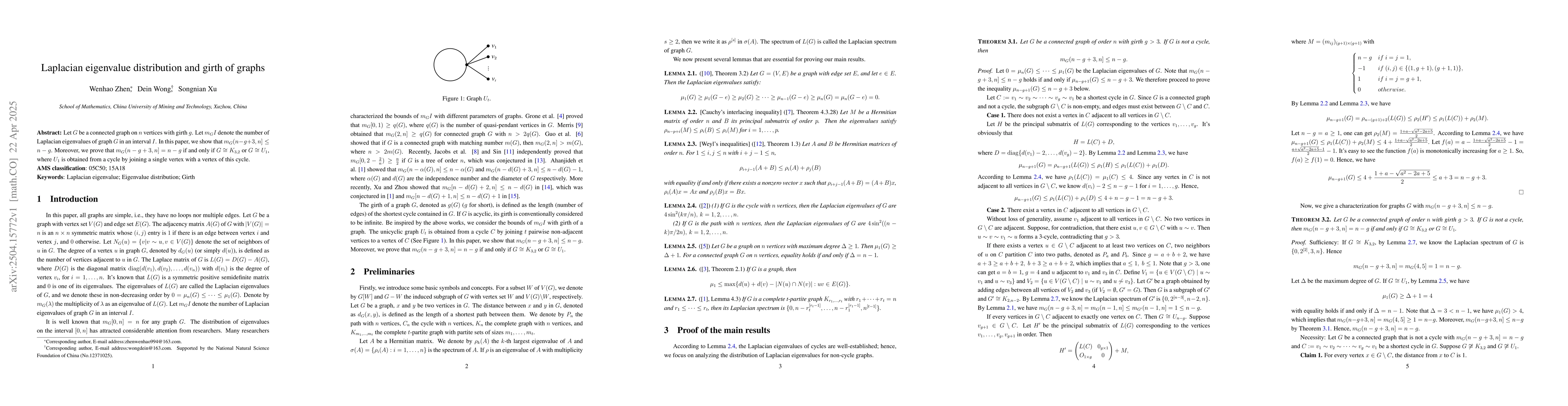 Thumbnail for Laplacian eigenvalue distribution and girth of graphs