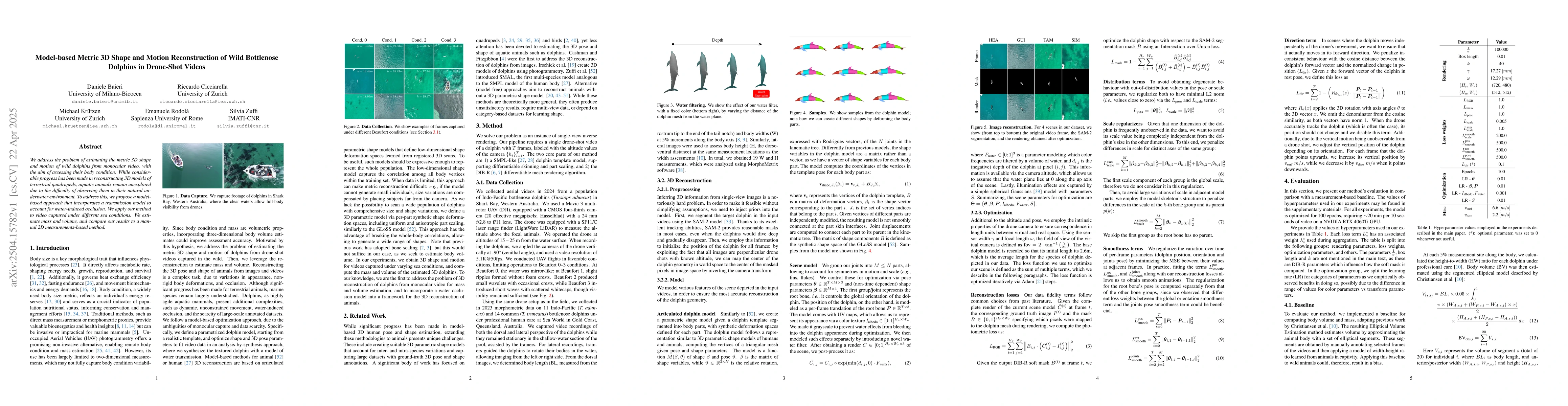 Thumbnail for Model-based Metric 3D Shape and Motion Reconstruction of Wild Bottlenose
  Dolphins in Drone-Shot Videos