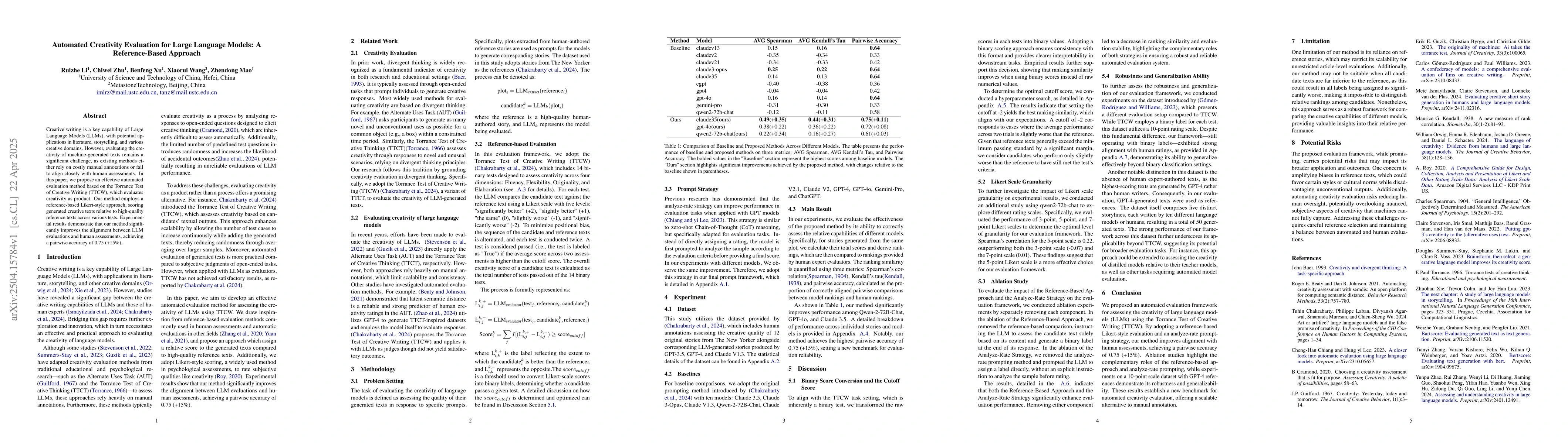 Thumbnail for Automated Creativity Evaluation for Large Language Models: A
  Reference-Based Approach