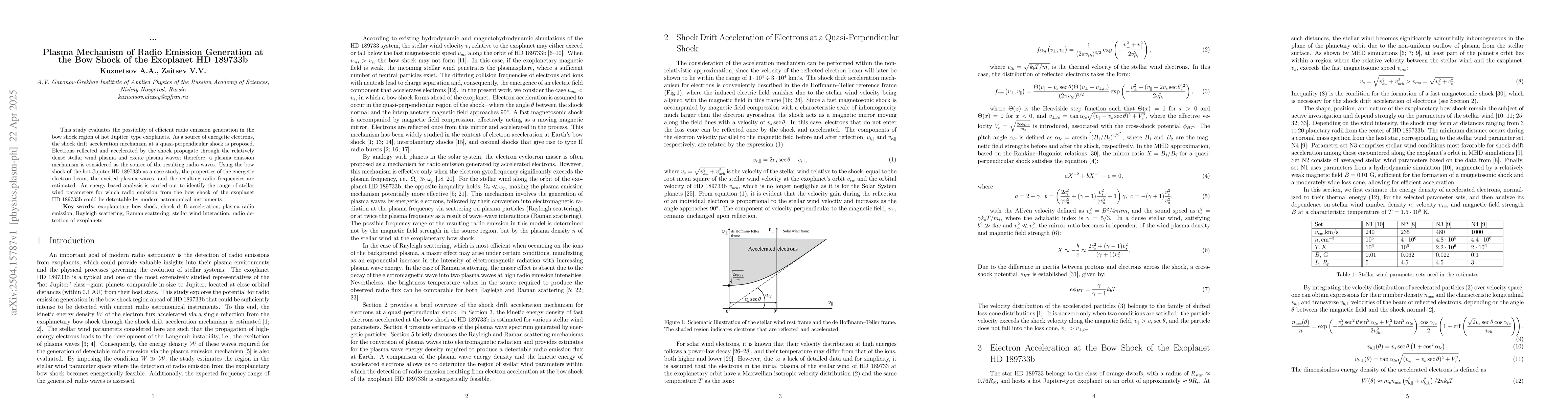 Thumbnail for Plasma Mechanism of Radio Emission Generation at the Bow Shock of the
  Exoplanet HD 189733b