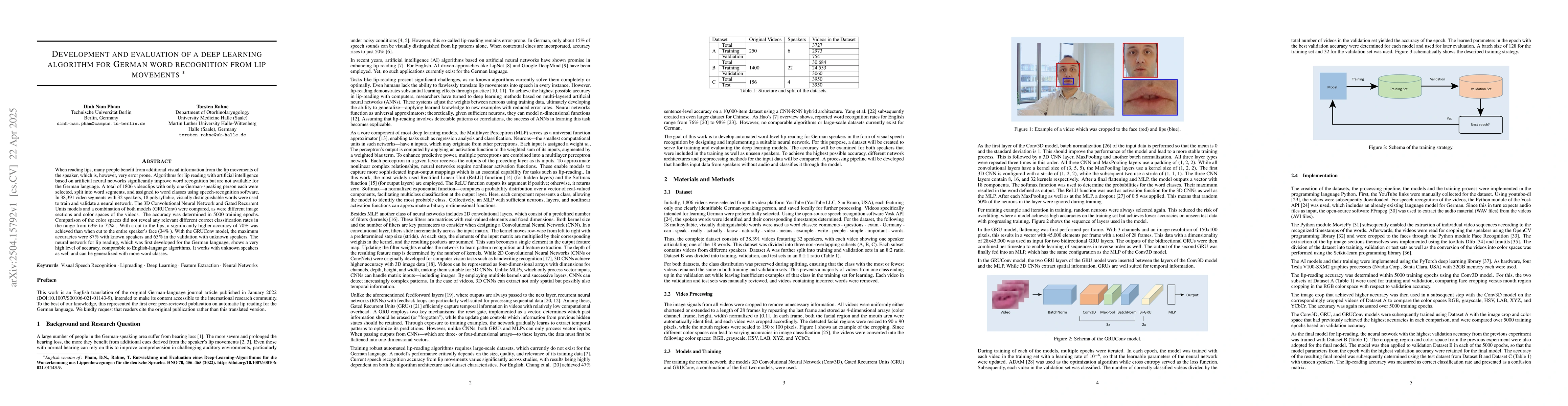 Thumbnail for Development and evaluation of a deep learning algorithm for German word
  recognition from lip movements
