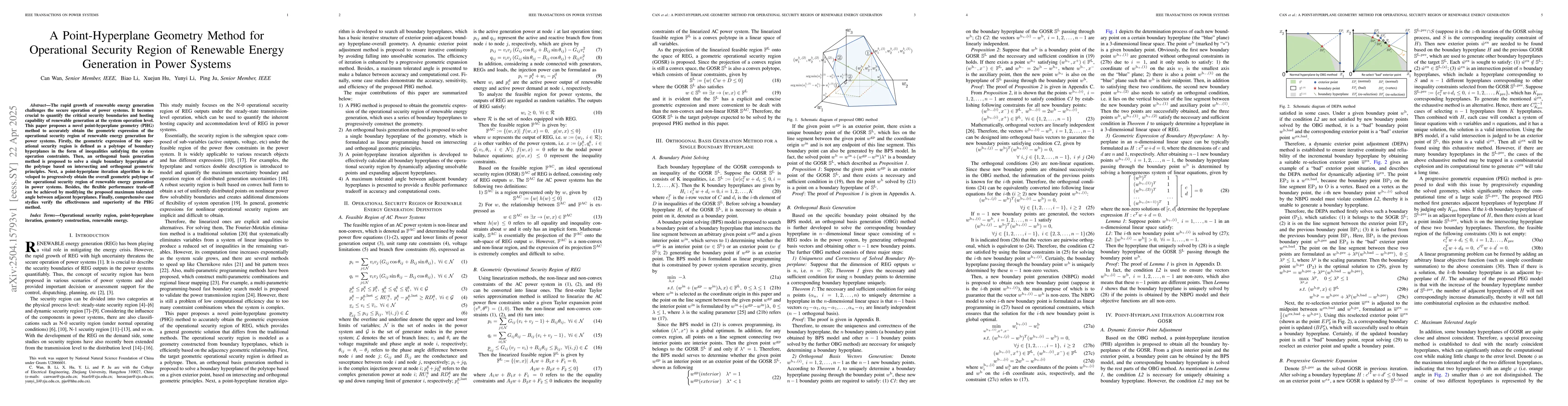 Thumbnail for A Point-Hyperplane Geometry Method for Operational Security Region of
  Renewable Energy Generation in Power Systems