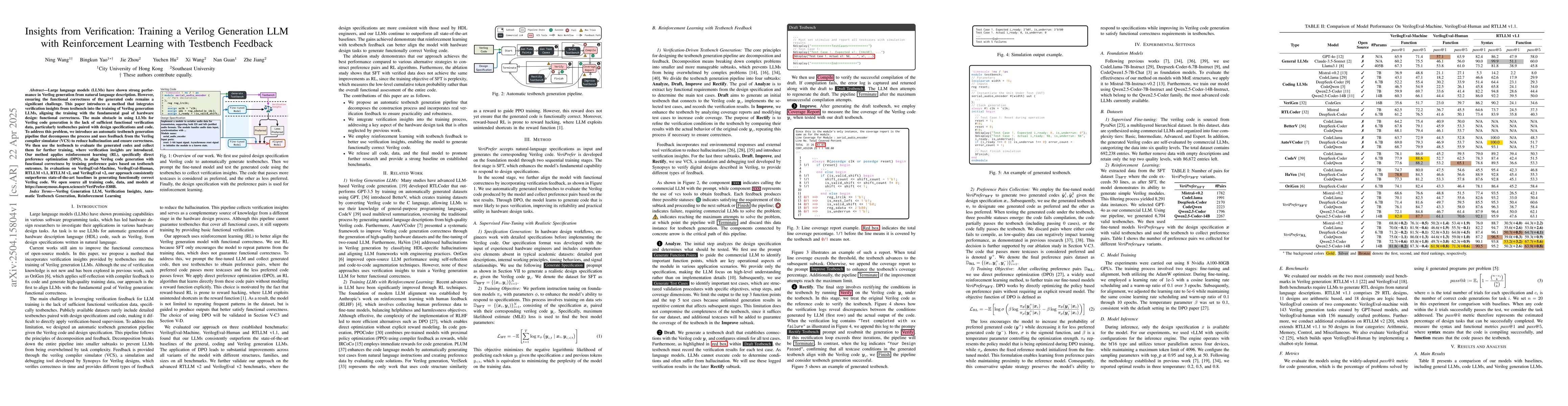 Thumbnail for Insights from Verification: Training a Verilog Generation LLM with
  Reinforcement Learning with Testbench Feedback