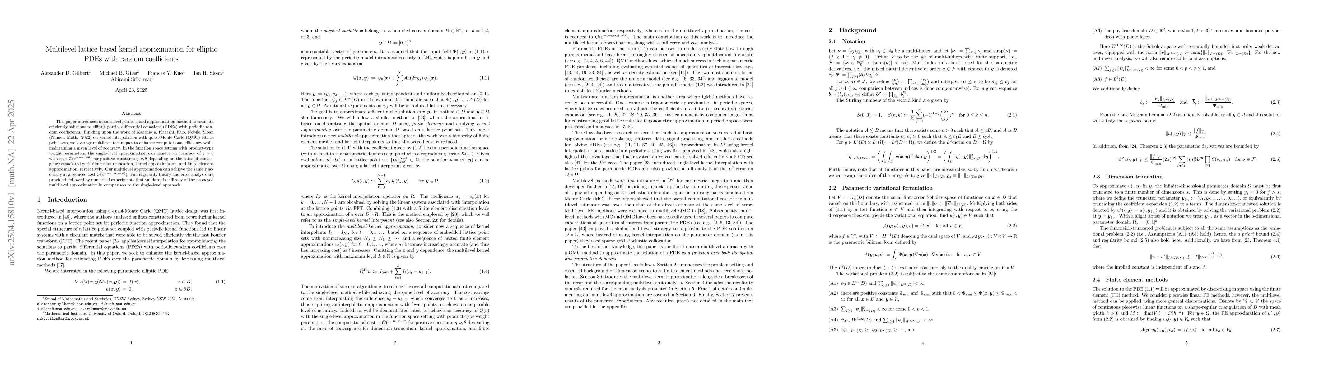 Thumbnail for Multilevel lattice-based kernel approximation for elliptic PDEs with
  random coefficients
